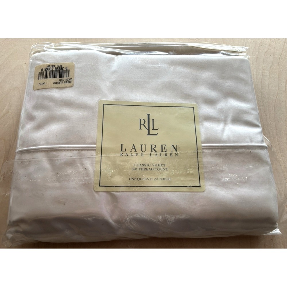 Vtg Ralph Lauren Flat Sheet Queen NIP NOS Classic White 350 Count 100% Supima